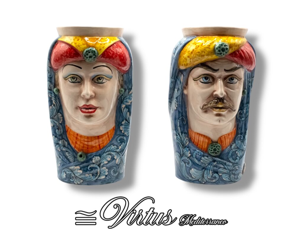 Virtus Mediterraneo: Testa Porta Vino Uomo Multi-Colore in Ceramica Artigianale