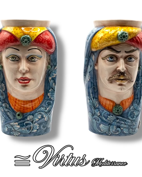 Virtus Mediterraneo: Testa Porta Vino Uomo Multi-Colore in Ceramica Artigianale