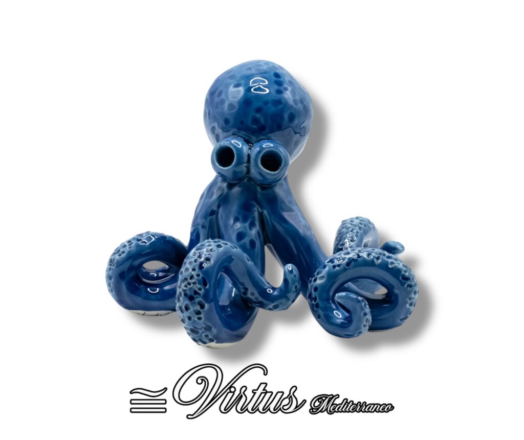 Virtus Mediterraneo: Polipo Medio Blu Artigianale in Ceramica di Pregio