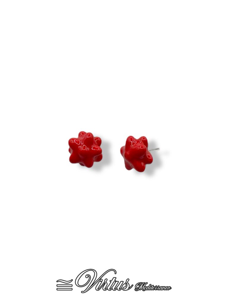 Orecchini a Bottone Fiore Rosso Virtus Mediterraneo: Ceramica Preziosa