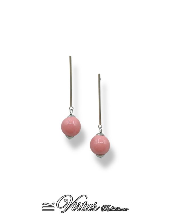Orecchini Pendenti Virtus Mediterraneo: Ceramica Rosa e Acciaio Anallergico