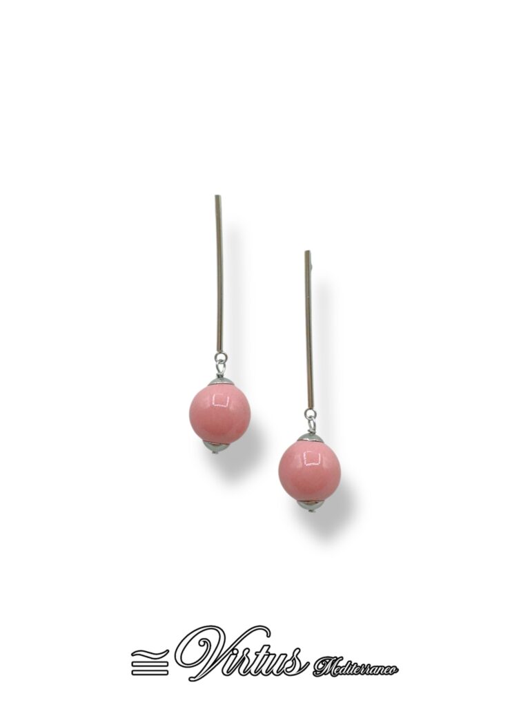 Orecchini Pendenti Virtus Mediterraneo: Ceramica Rosa e Acciaio Anallergico