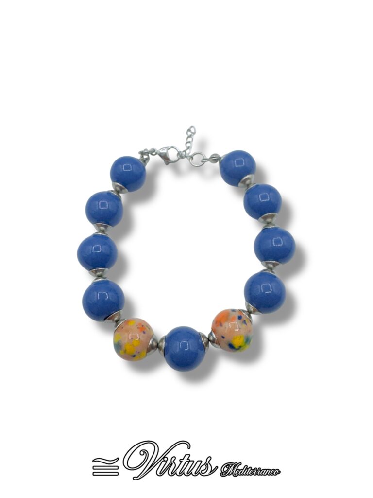 Bracciale a Sfere Blu Virtus Mediterraneo: Ceramica e Acciaio Preziosi