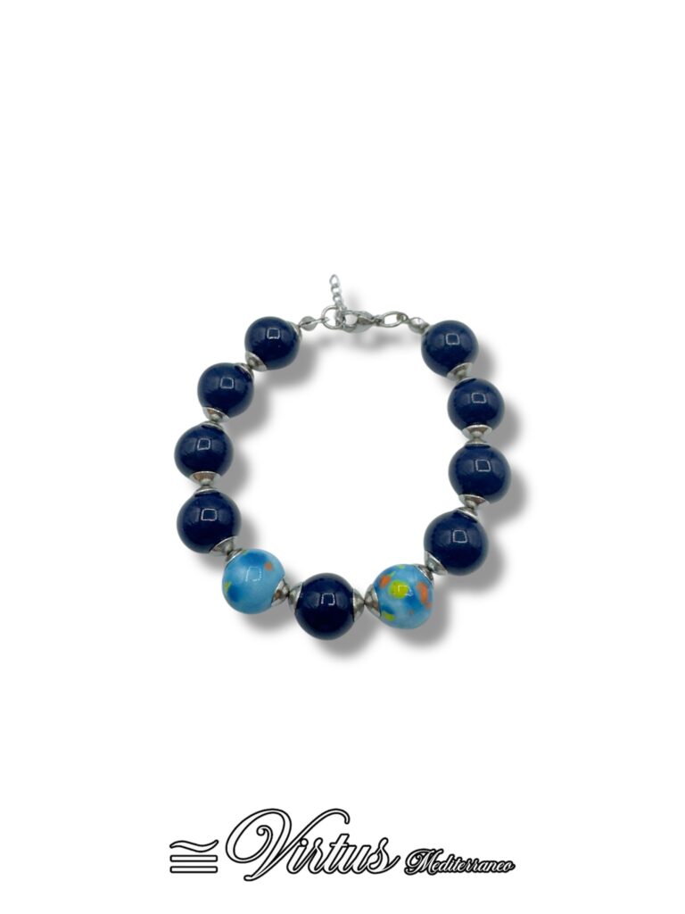 Bracciale Virtus Mediterraneo: Sfere Blu Scuro in Ceramica Pregiata