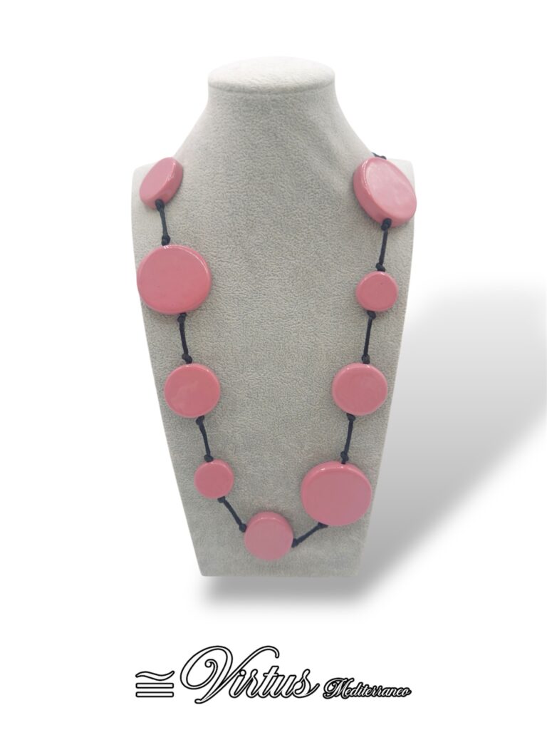 Collana Virtus Mediterraneo: Cerchi Rosa in Ceramica Artigianale