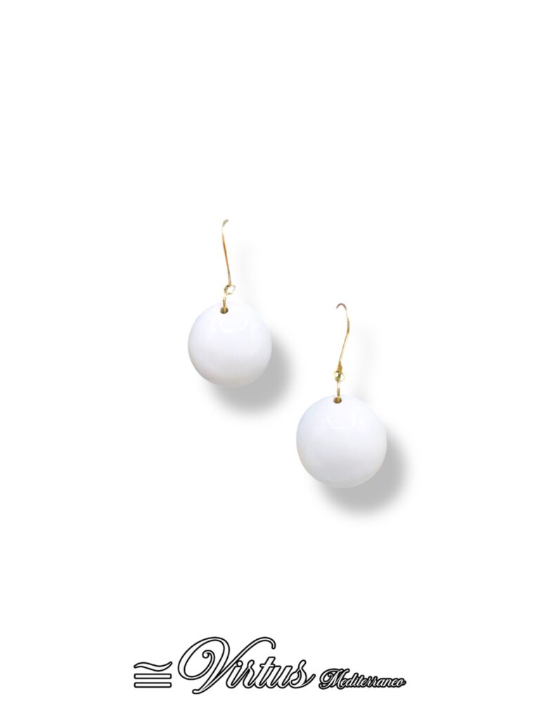 Orecchini Virtus Mediterraneo: Sfera Bianca in Ceramica e Acciaio