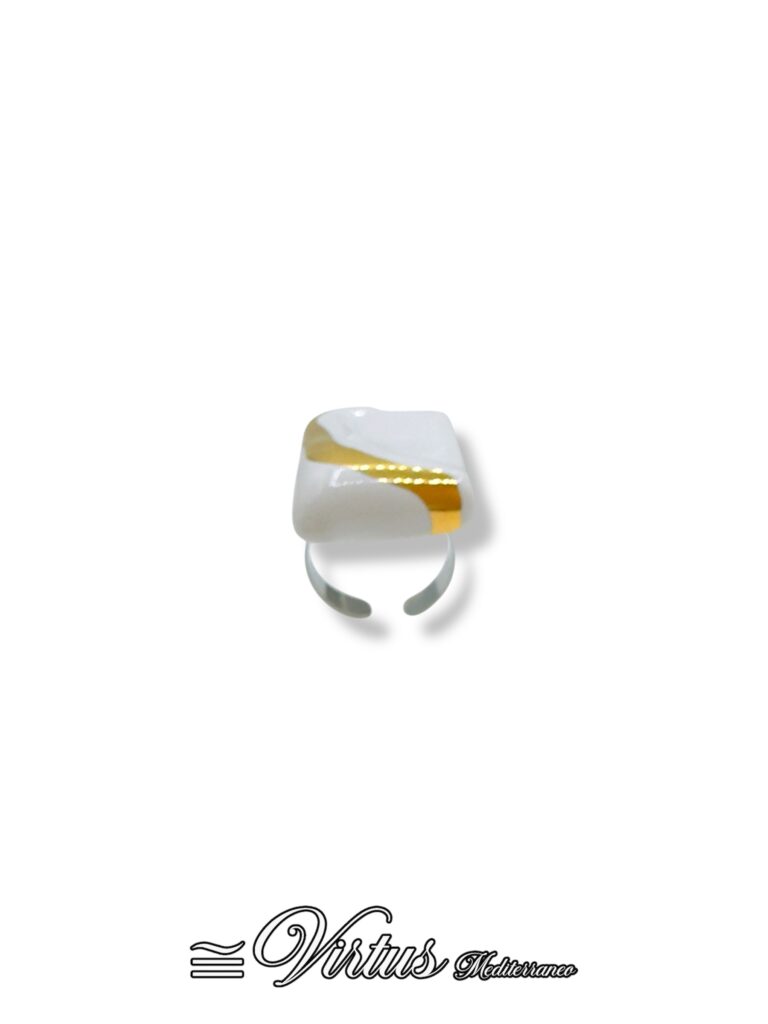 Anello Virtus Mediterraneo: Ceramica Multicolor e Oro, Eleganza Artigianale