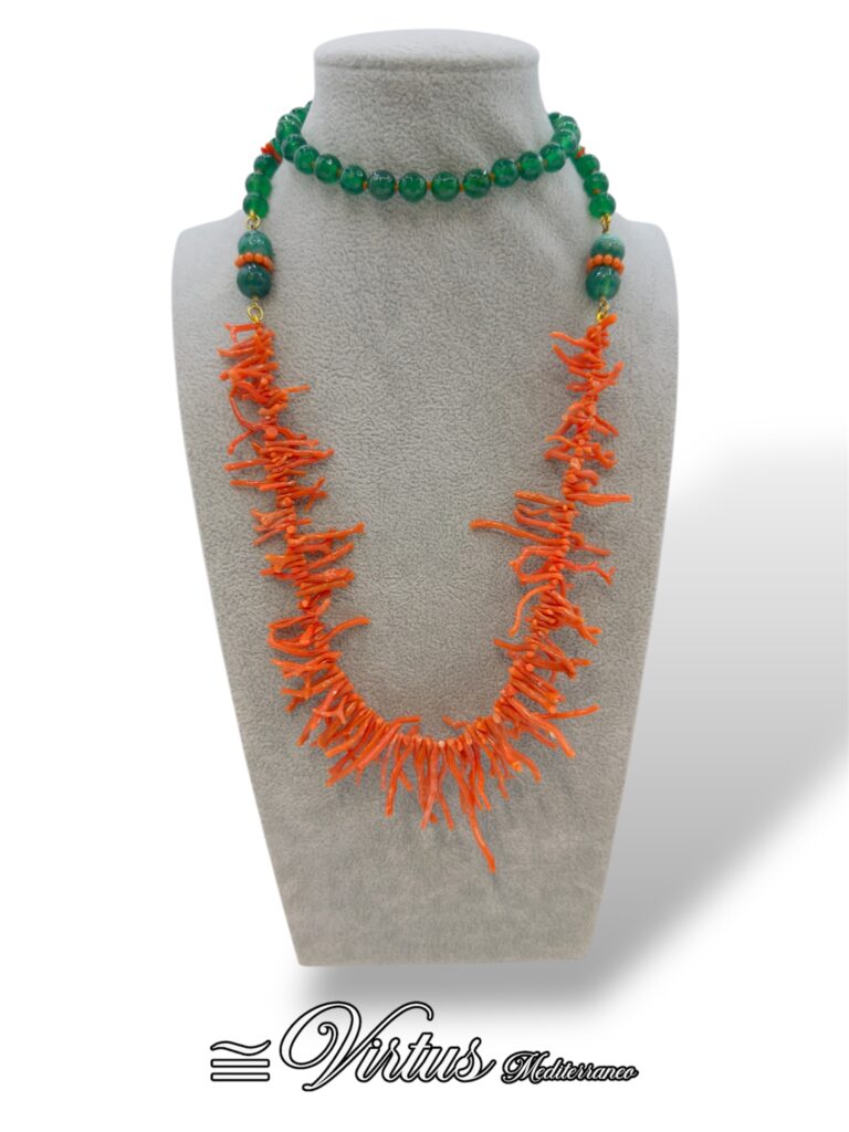 Collana Virtus Mediterraneo: Corallo Sciacca e Giada Verde, Eleganza Artigianale