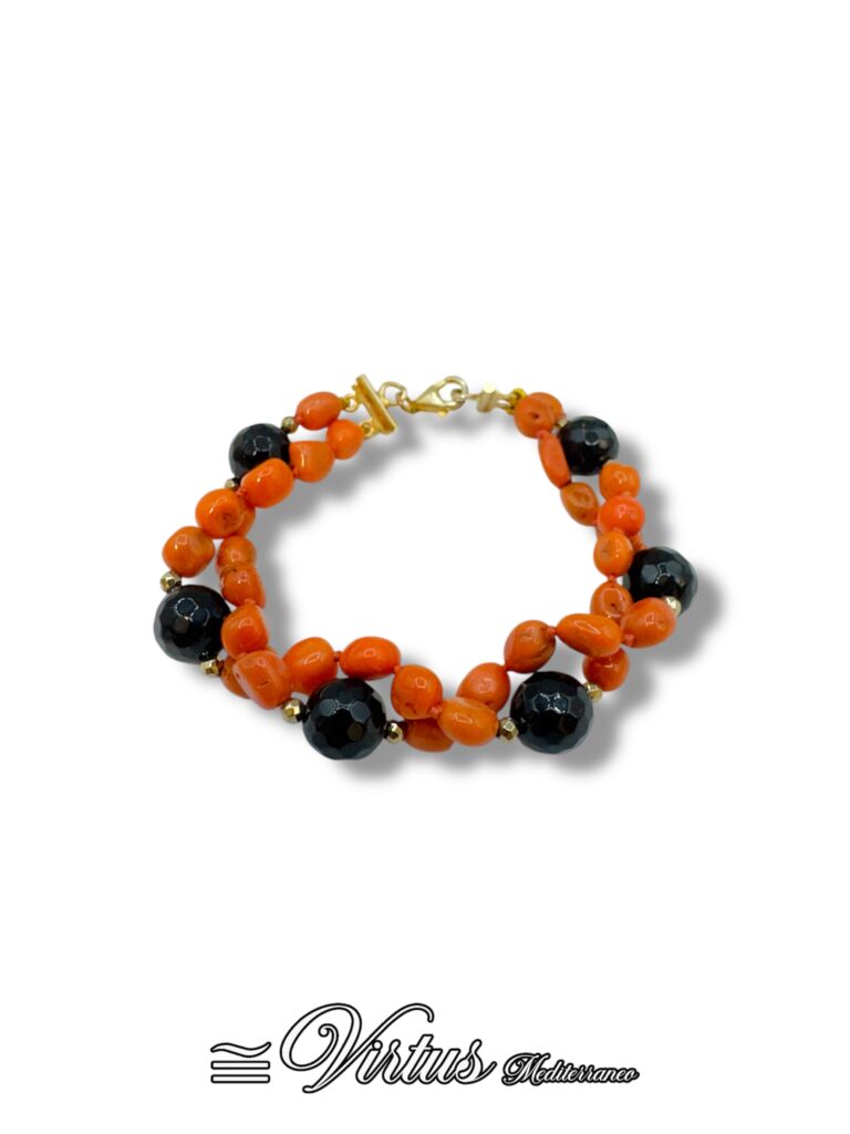 Bracciale Virtus Mediterraneo: Corallo Sciacca, Ematite e Onice