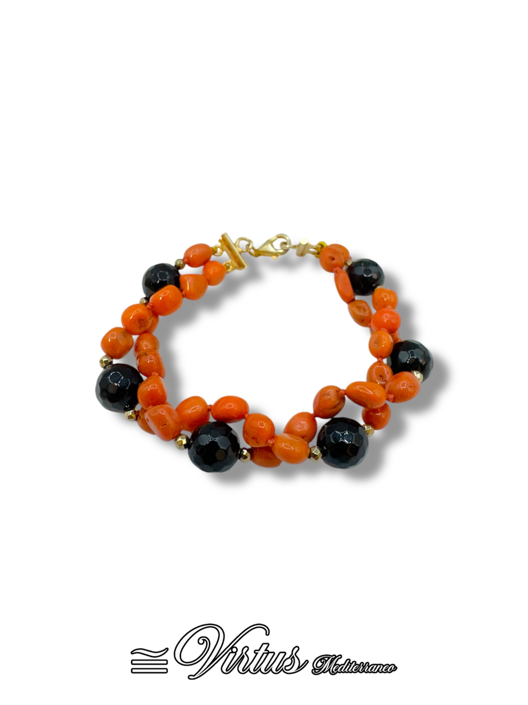 Bracciale artigianale corallo Sciacca con ematite e onice