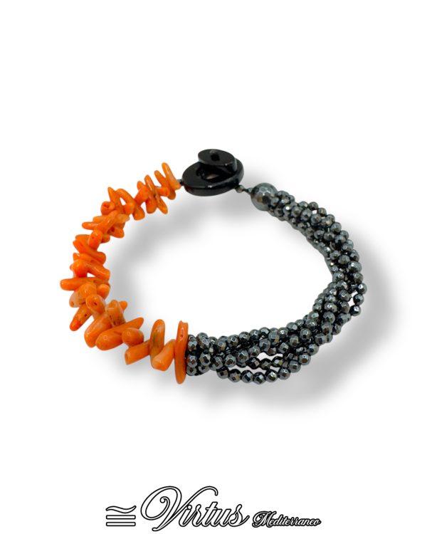 Bracciale Virtus Mediterraneo: Corallo Sciacca, Ematite e Onice