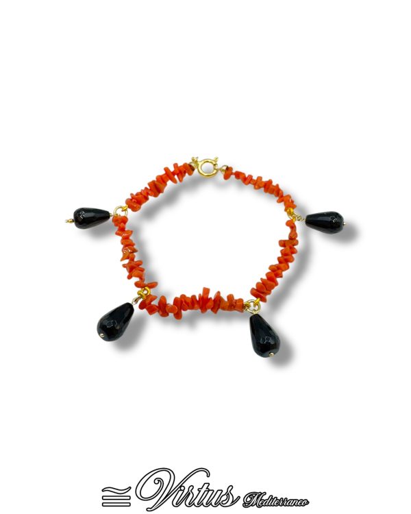Bracciale Virtus Mediterraneo: Corallo Sciacca e Onice, Argento 925
