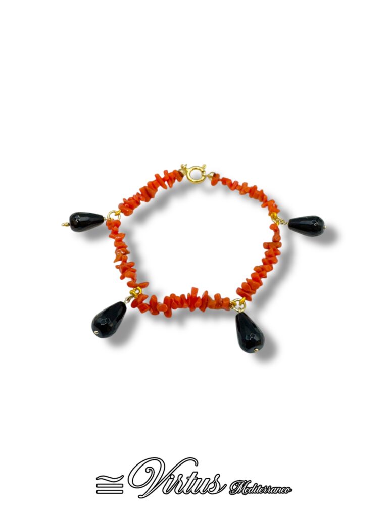 Bracciale Virtus Mediterraneo: Corallo Sciacca e Onice, Argento 925