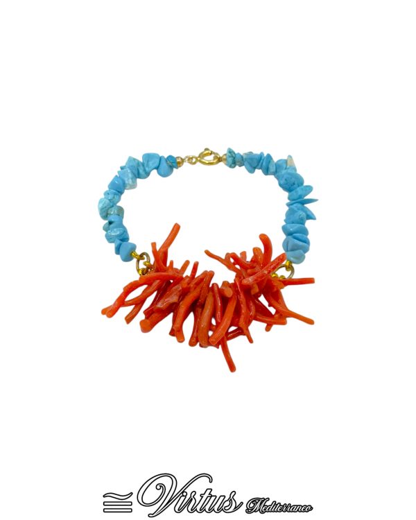 Bracciale artigianale di corallo Sciacca e pasta turchese