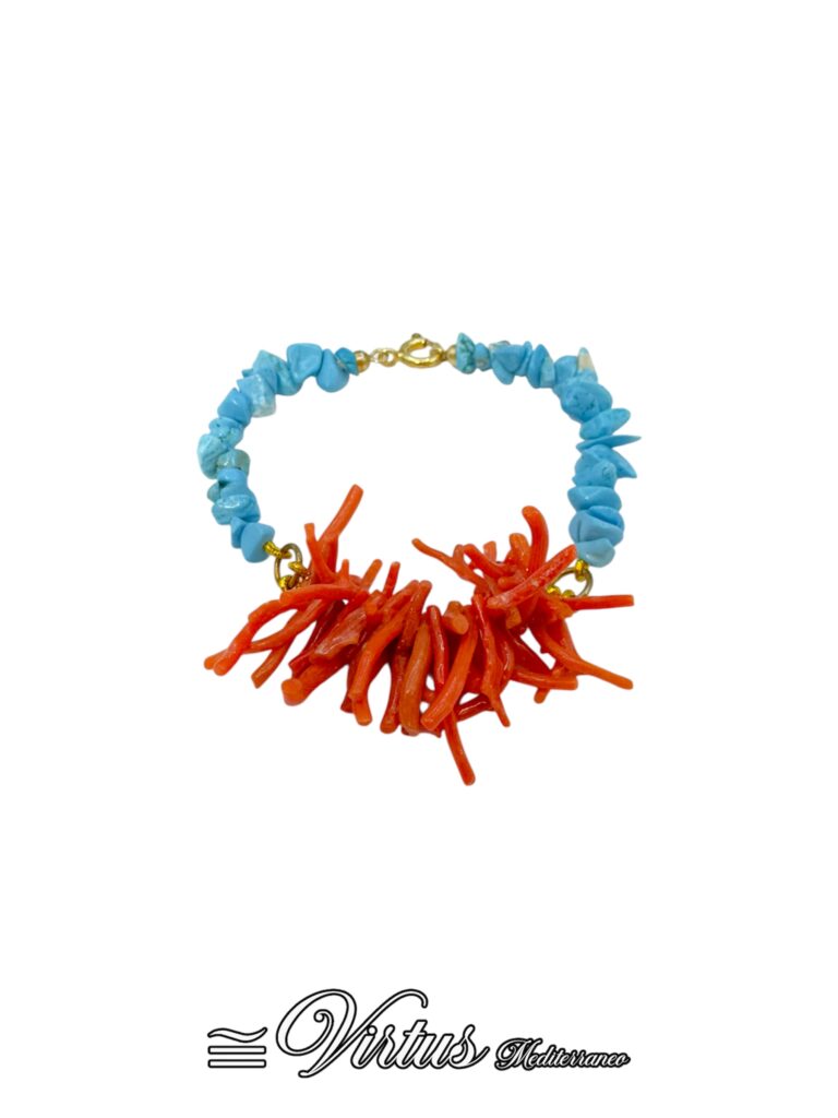 Bracciale artigianale di corallo Sciacca e pasta turchese