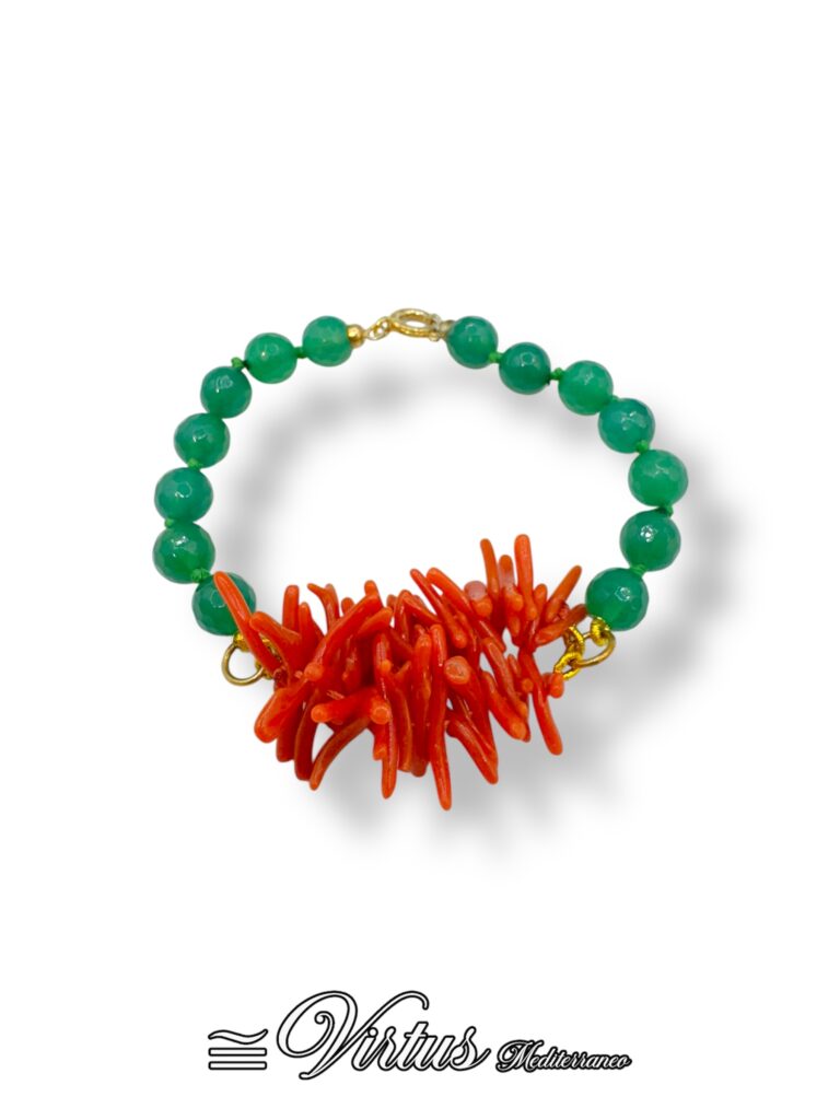 Bracciale Virtus Mediterraneo Corallo Sciacca e Giada Verde: Eleganza Artigianale