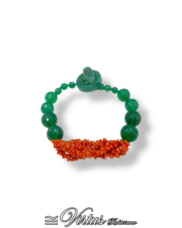 Bracciale artigianale corallo Sciacca e agata verde