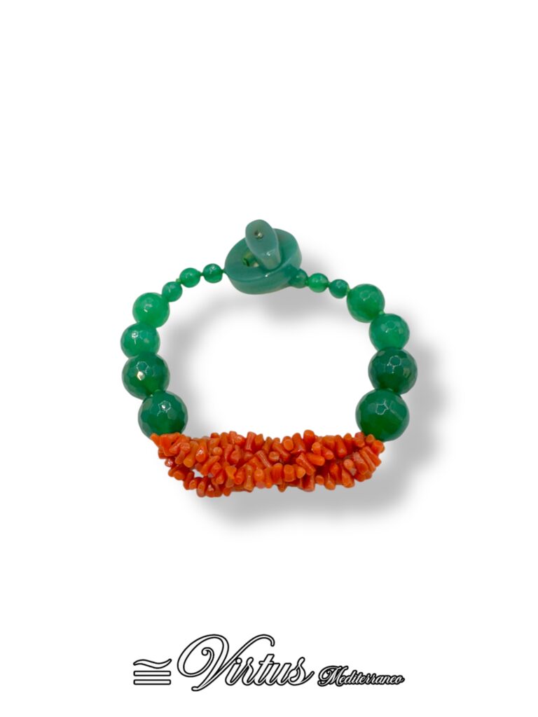 Bracciale artigianale corallo Sciacca e agata verde