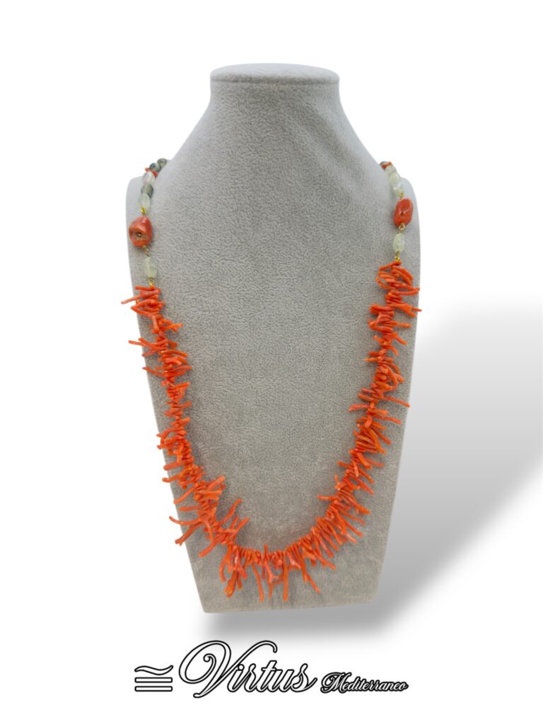 Collana Virtus Mediterraneo: Corallo Sciacca e Quarzo, Eleganza Artigianale
