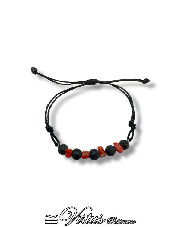 Bracciale Virtus Mediterraneo: Corallo Sciacca e Pietra Lavica, Eleganza Artigianale