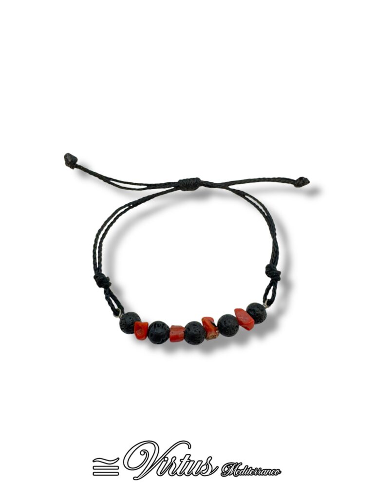 Bracciale Virtus Mediterraneo: Corallo Sciacca e Pietra Lavica, Eleganza Artigianale