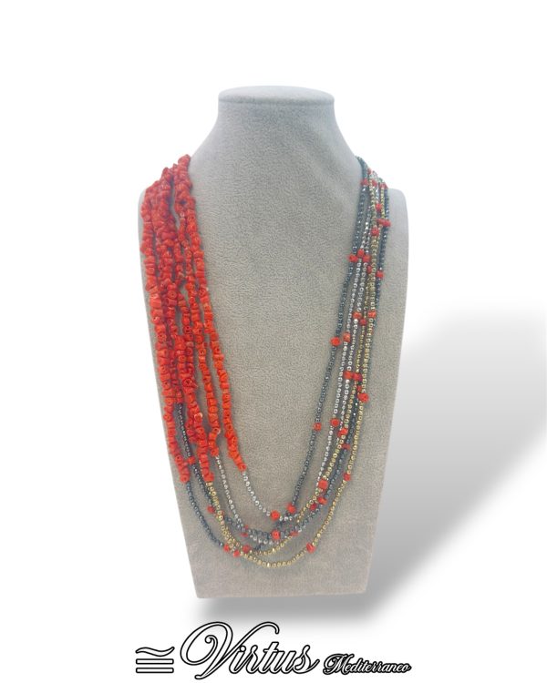 Collana Virtus Mediterraneo Corallo Sciacca Sei Fili con Ematite