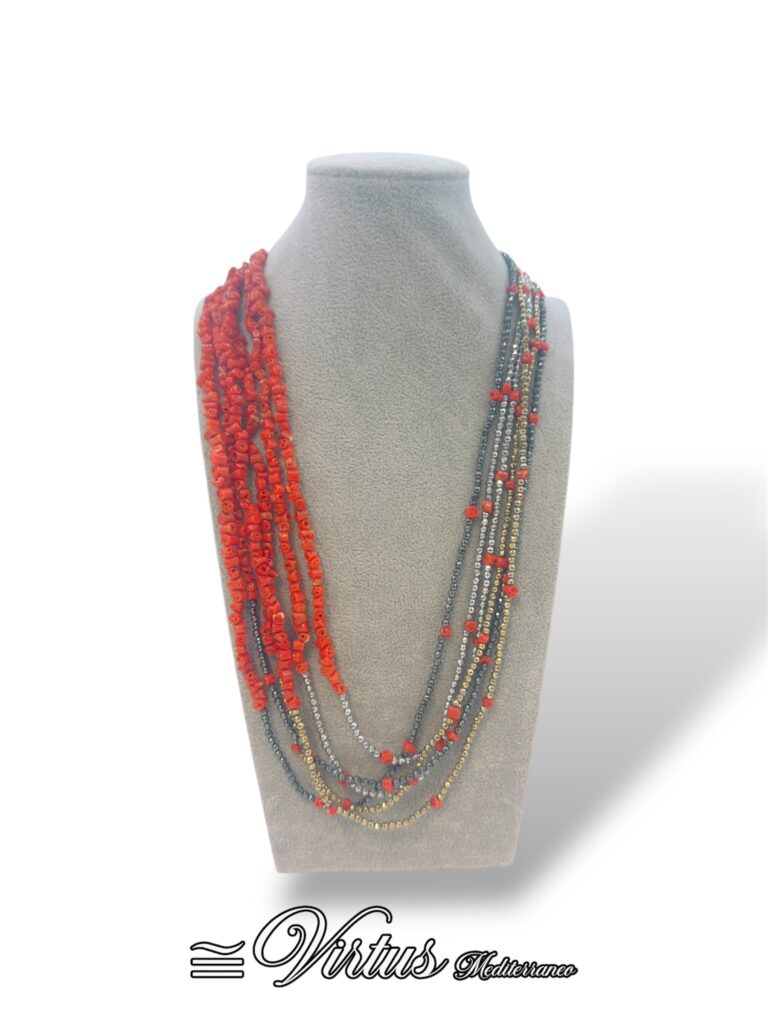 Collana Virtus Mediterraneo Corallo Sciacca Sei Fili con Ematite