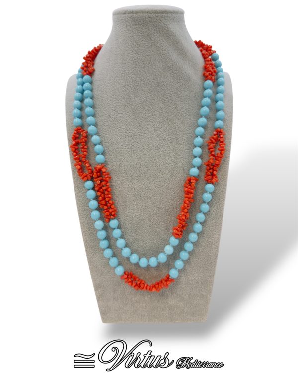 Collana Virtus Mediterraneo: Corallo Sciacca e Turchese, Eleganza Artigianale