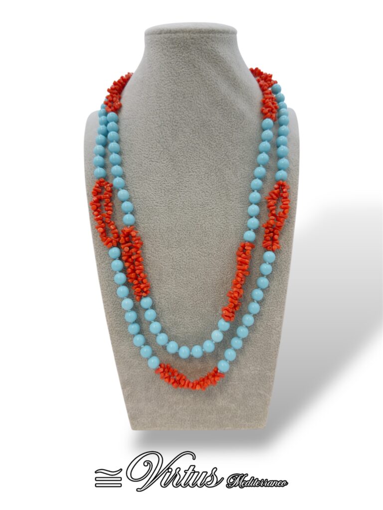 Collana Virtus Mediterraneo: Corallo Sciacca e Turchese, Eleganza Artigianale