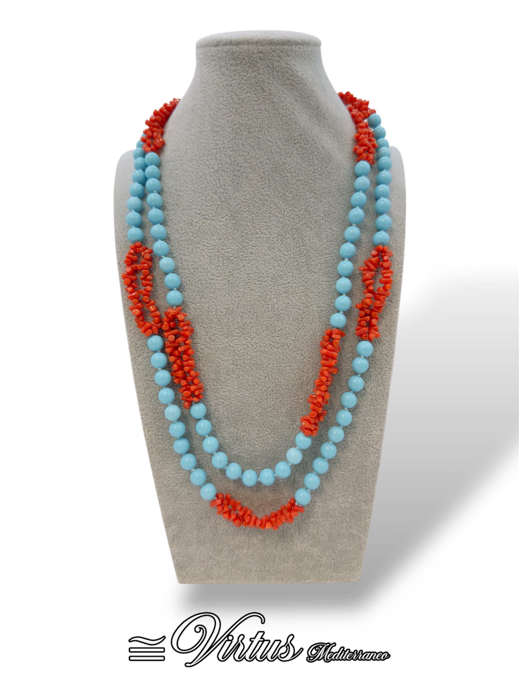 Collana artigianale corallo Sciacca con pasta turchese