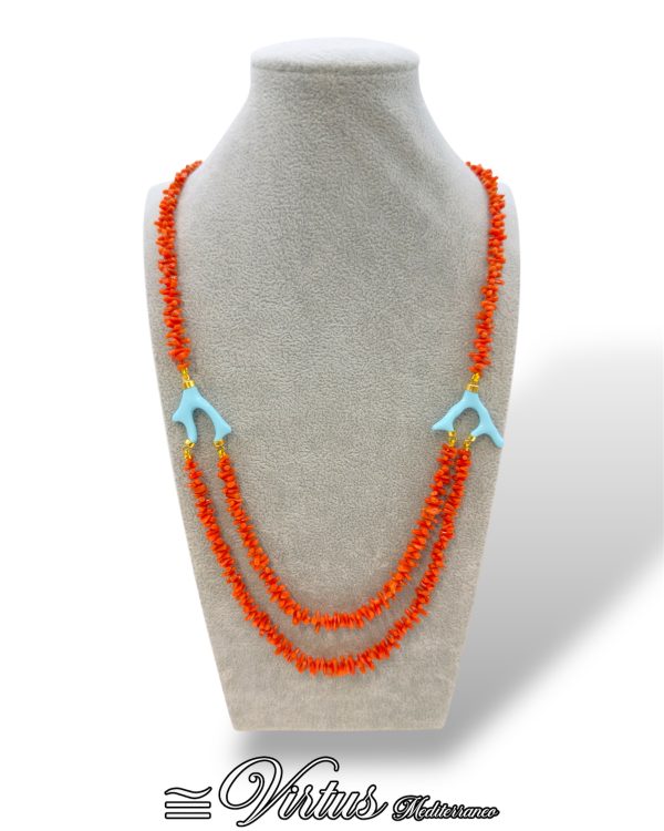 Collana Virtus Mediterraneo: Corallo Sciacca e Turchese, Eleganza Artigianale