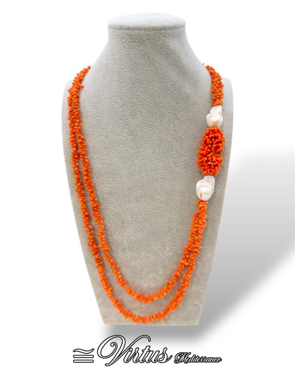 Collana Virtus Mediterraneo Corallo Sciacca e Perle Barocche: Lusso Artigianale