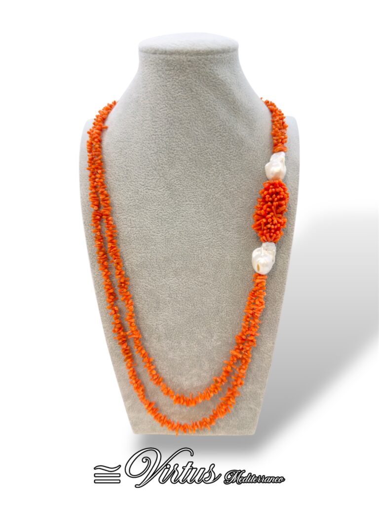 Collana Virtus Mediterraneo Corallo Sciacca e Perle Barocche: Lusso Artigianale