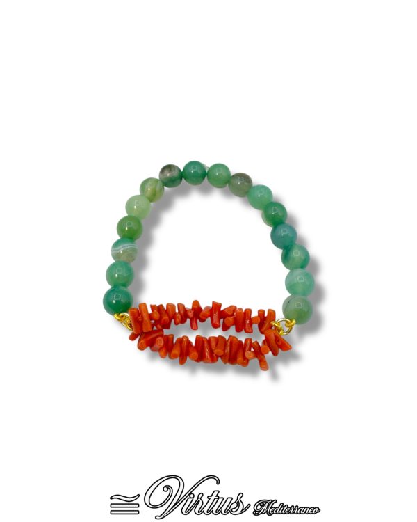 Bracciale Elastico Virtus Mediterraneo: Corallo Sciacca e Agata Verde
