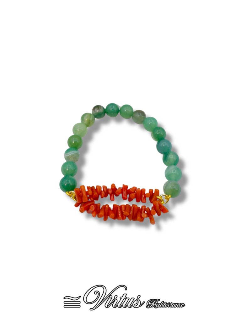Bracciale Elastico Virtus Mediterraneo: Corallo Sciacca e Agata Verde