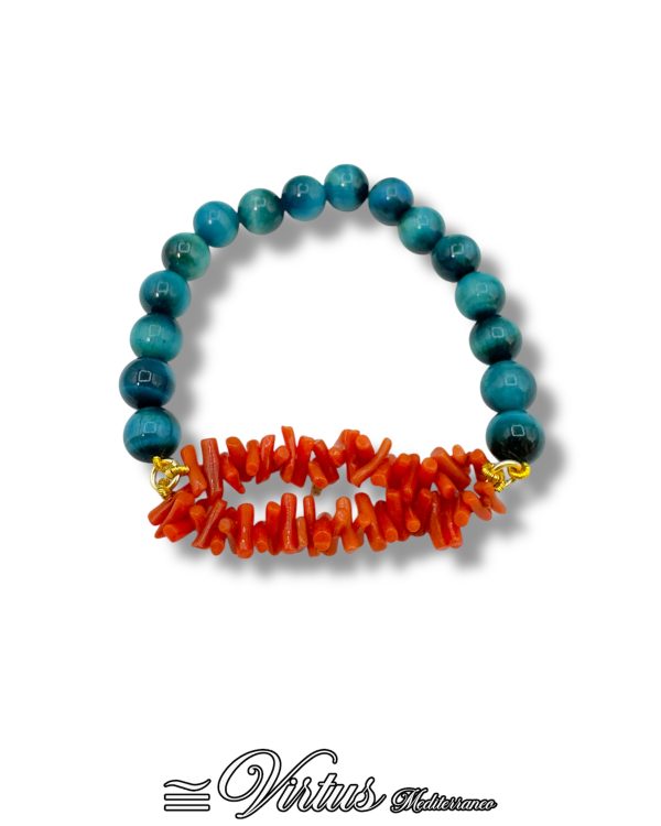 Bracciale Elastico Virtus Mediterraneo: Corallo Sciacca e Occhio di Tigre