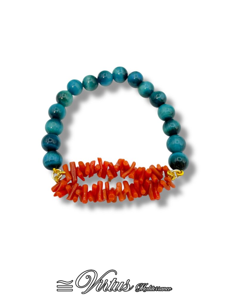 Bracciale Elastico Virtus Mediterraneo: Corallo Sciacca e Occhio di Tigre