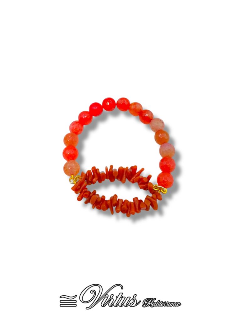 Bracciale Elastico Virtus Mediterraneo: Corallo Sciacca e Agata Rossa