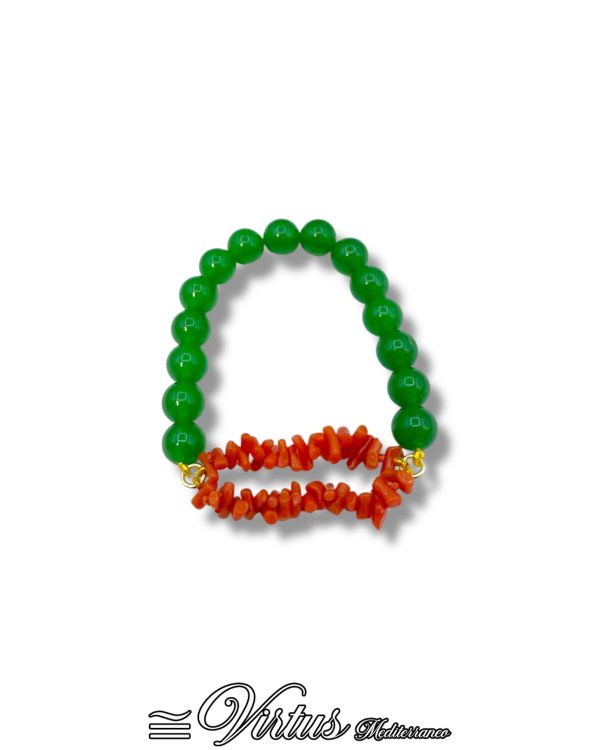 Bracciale Elastico Virtus Mediterraneo: Corallo Sciacca e Agata Verde
