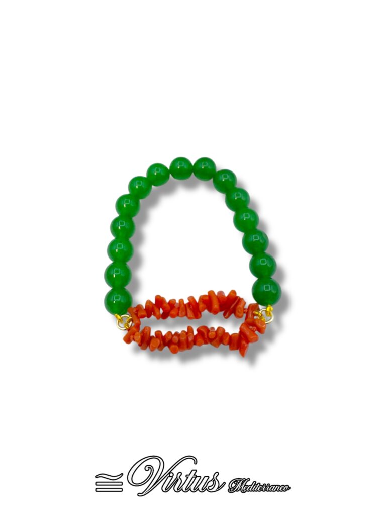 Bracciale Elastico Virtus Mediterraneo: Corallo Sciacca e Agata Verde