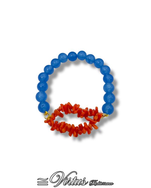 Bracciale elastico corallo Sciacca e agata blu