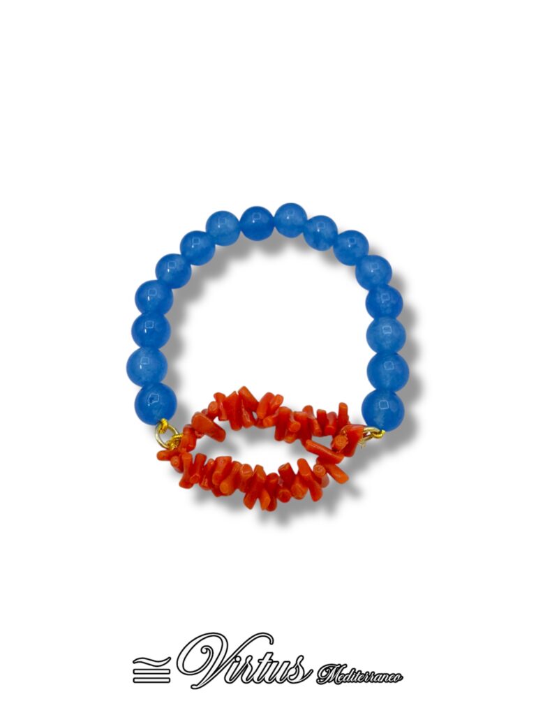 Bracciale elastico corallo Sciacca e agata blu