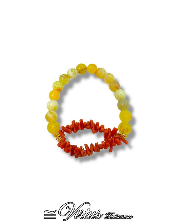 Bracciale Elastico Virtus Mediterraneo: Corallo Sciacca e Agata Giallo Fire