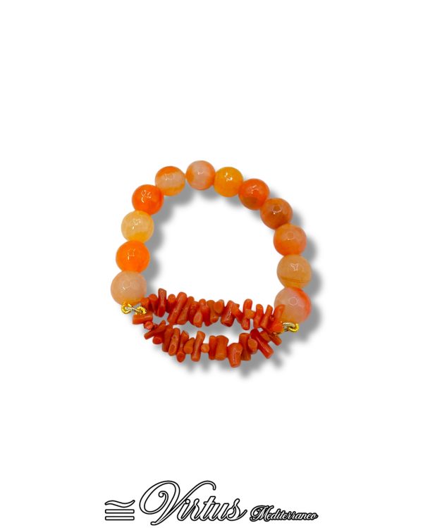 Bracciale Elastico Virtus Mediterraneo: Corallo Sciacca e Agata Arancione