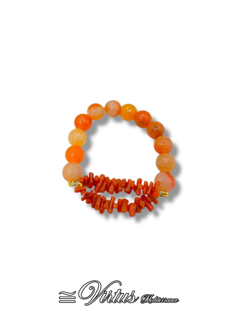 Bracciale Elastico Virtus Mediterraneo: Corallo Sciacca e Agata Arancione