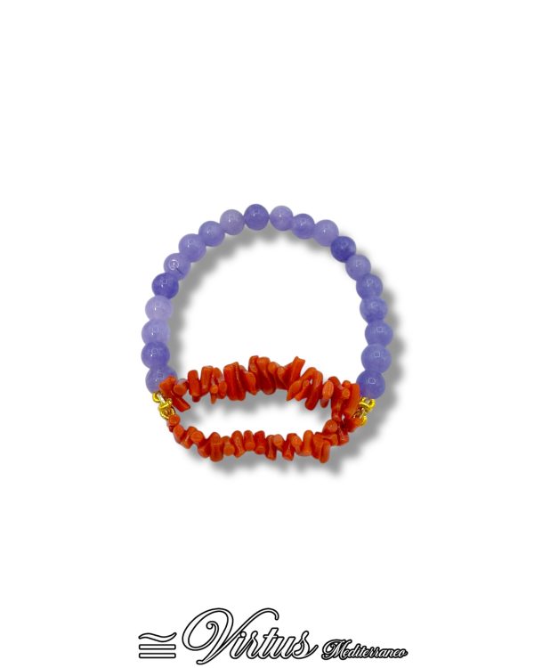 Bracciale Elastico Virtus Mediterraneo: Corallo Sciacca e Agata Lilla
