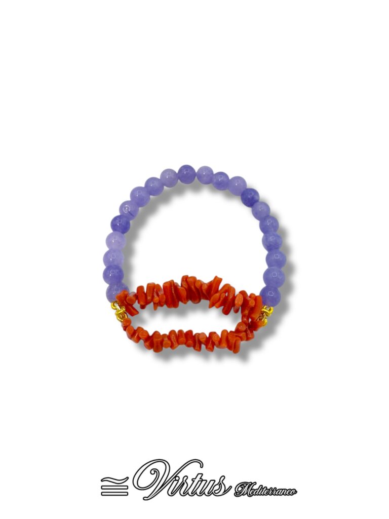 Bracciale Elastico Virtus Mediterraneo: Corallo Sciacca e Agata Lilla