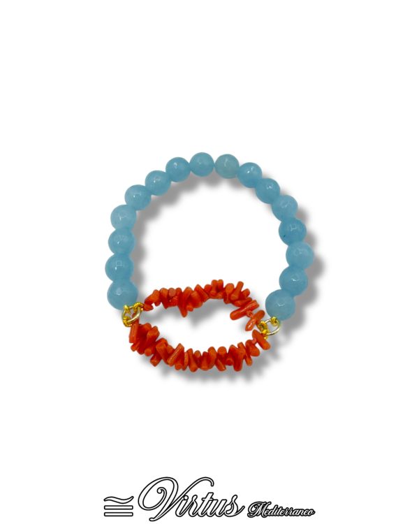 Bracciale Elastico Virtus Mediterraneo: Corallo Sciacca e Agata Celeste