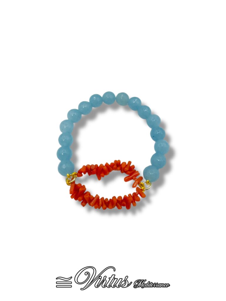 Bracciale Elastico Virtus Mediterraneo: Corallo Sciacca e Agata Celeste