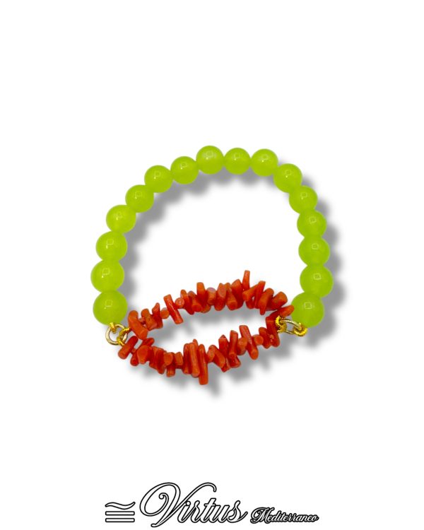 Bracciale Elastico Virtus Mediterraneo: Corallo Sciacca e Agata Verde